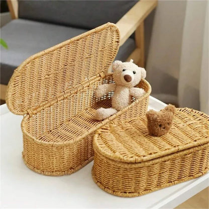 Boho Imitation Rattan Storage Box with Lid