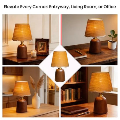11.4" Walnut Style Small Table Lamp