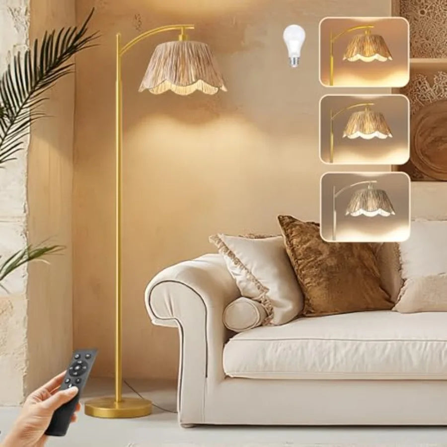 Rattan Boho Floor Lamp for Living Room