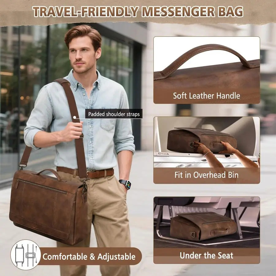 Large Leather Laptop Messenger Bag for Men