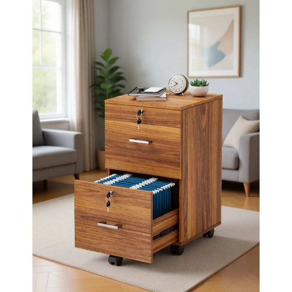 2-Drawer Rolling File Cabinet with Lock