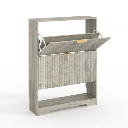 Narrow Shoe Storage Cabinet With 2 Flip Drawers