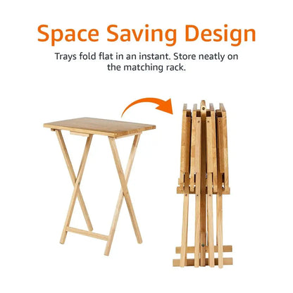 Foldable TV Dinner Tray Table with Storage Rack