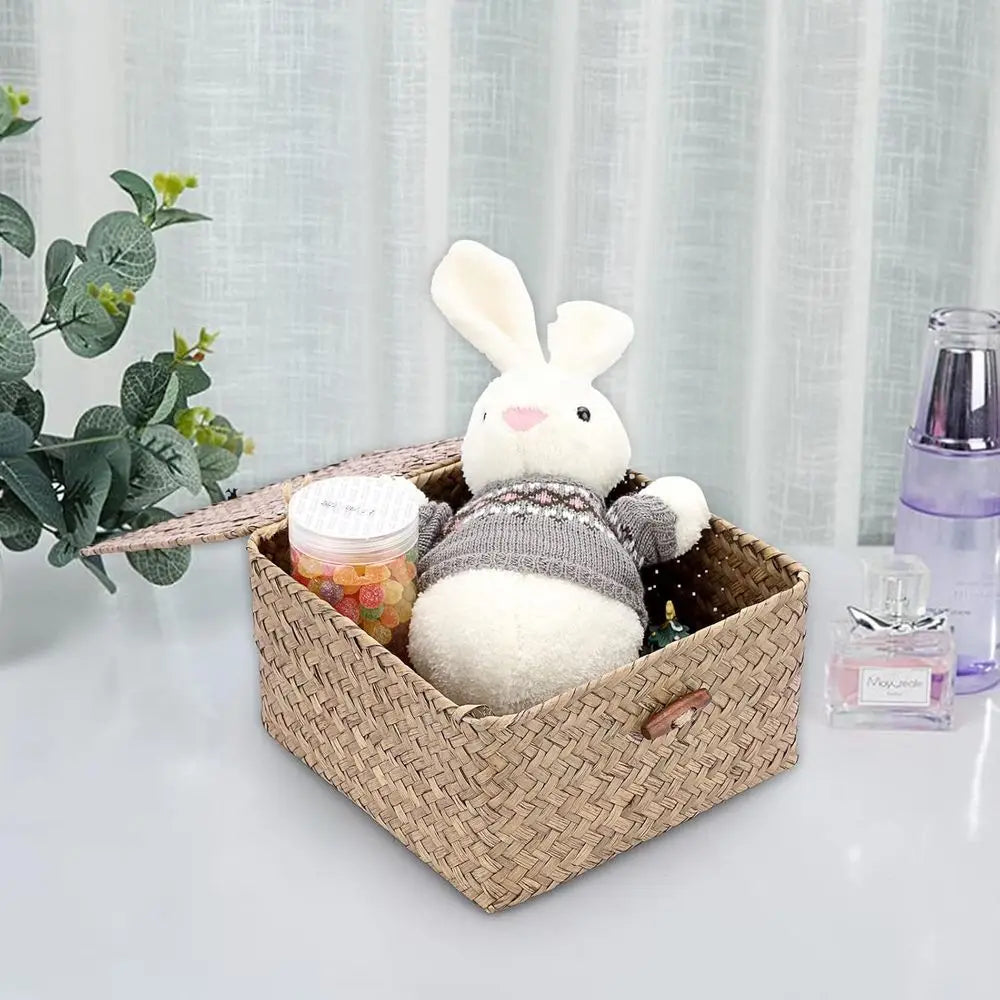 Wicker Baskets Bin with Lid Handwoven Storage Basket
