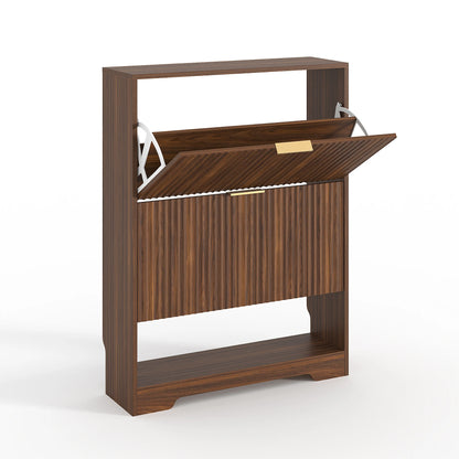 Narrow Shoe Storage Cabinet With 2 Flip Drawers