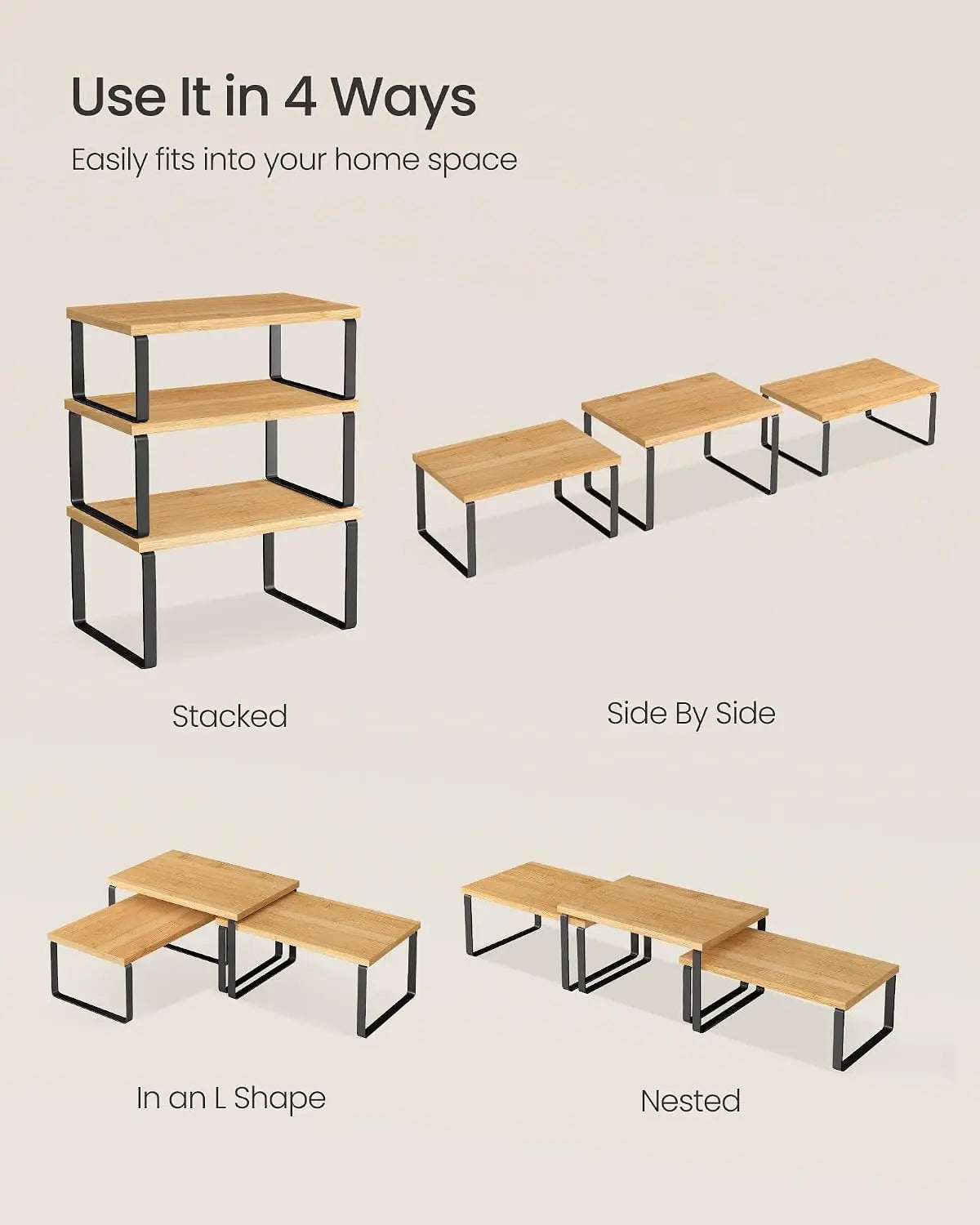 Cabinet Organizer Shelf Set of 3 Kitchen Counter Shelves