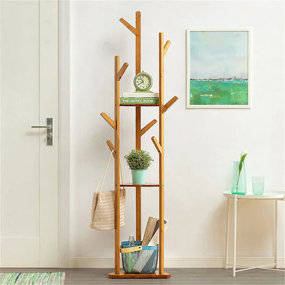 Wooden Coat and Hat Hanger Stand Floor Standing