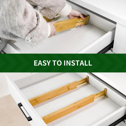 Adjustable Bamboo Drawer Dividers, Expandable Drawer Organizer