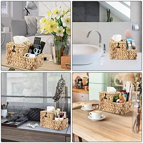 Rustic Water Hyacinth Woven Tissue Box Holder