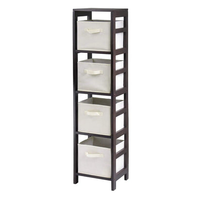 Four-Compartment Wooden Shelf With Foldable Fabric Baskets