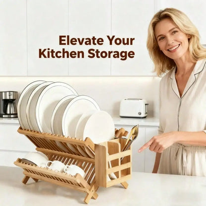 2-Tier Collapsible Bamboo Dish Drying Rack