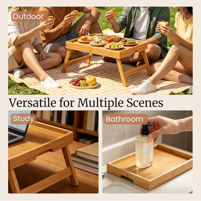 2 Pack Bamboo Bed Tray Table with Folding Legs