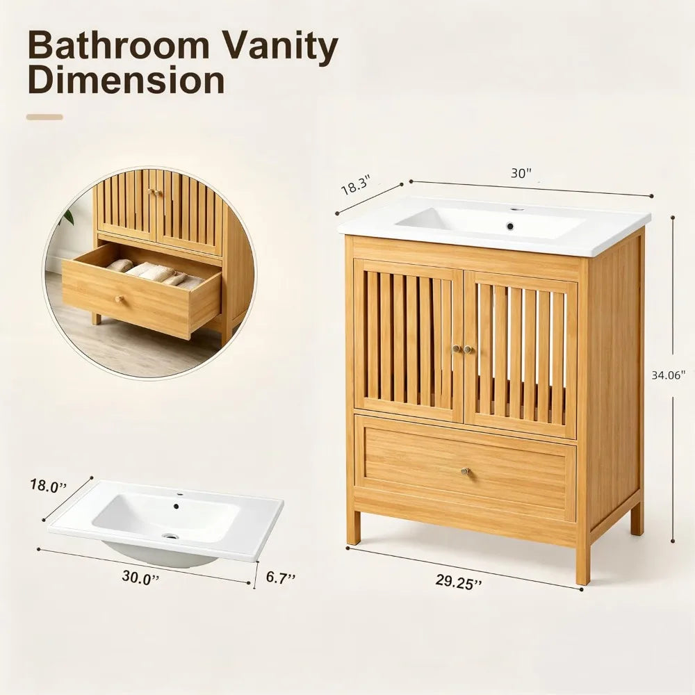 30in Bamboo Bathroom Vanity with Sink