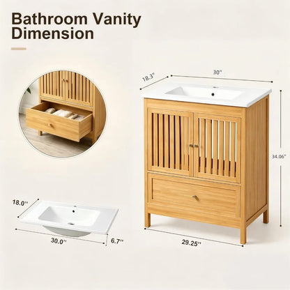 30in Bamboo Bathroom Vanity with Sink