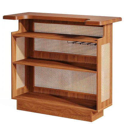 47.24 Inches Caramel Brown Rattan Home Bar