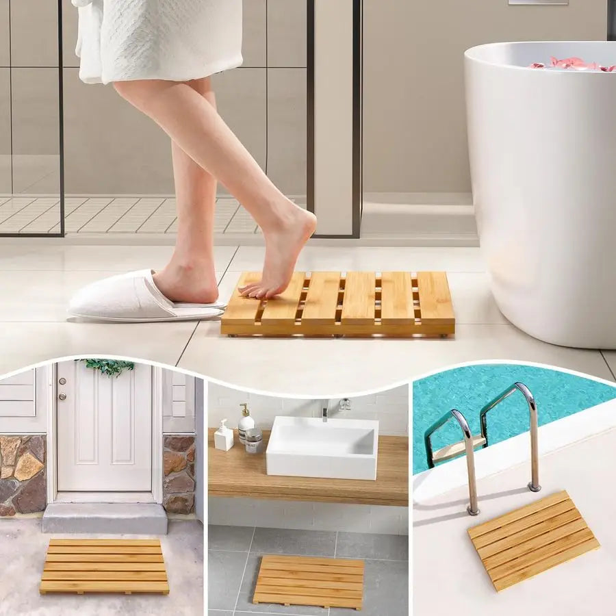 Bamboo Bath Mat Non Slip Waterproof Wooden