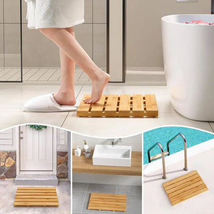 Bamboo Bath Mat Non Slip Waterproof Wooden