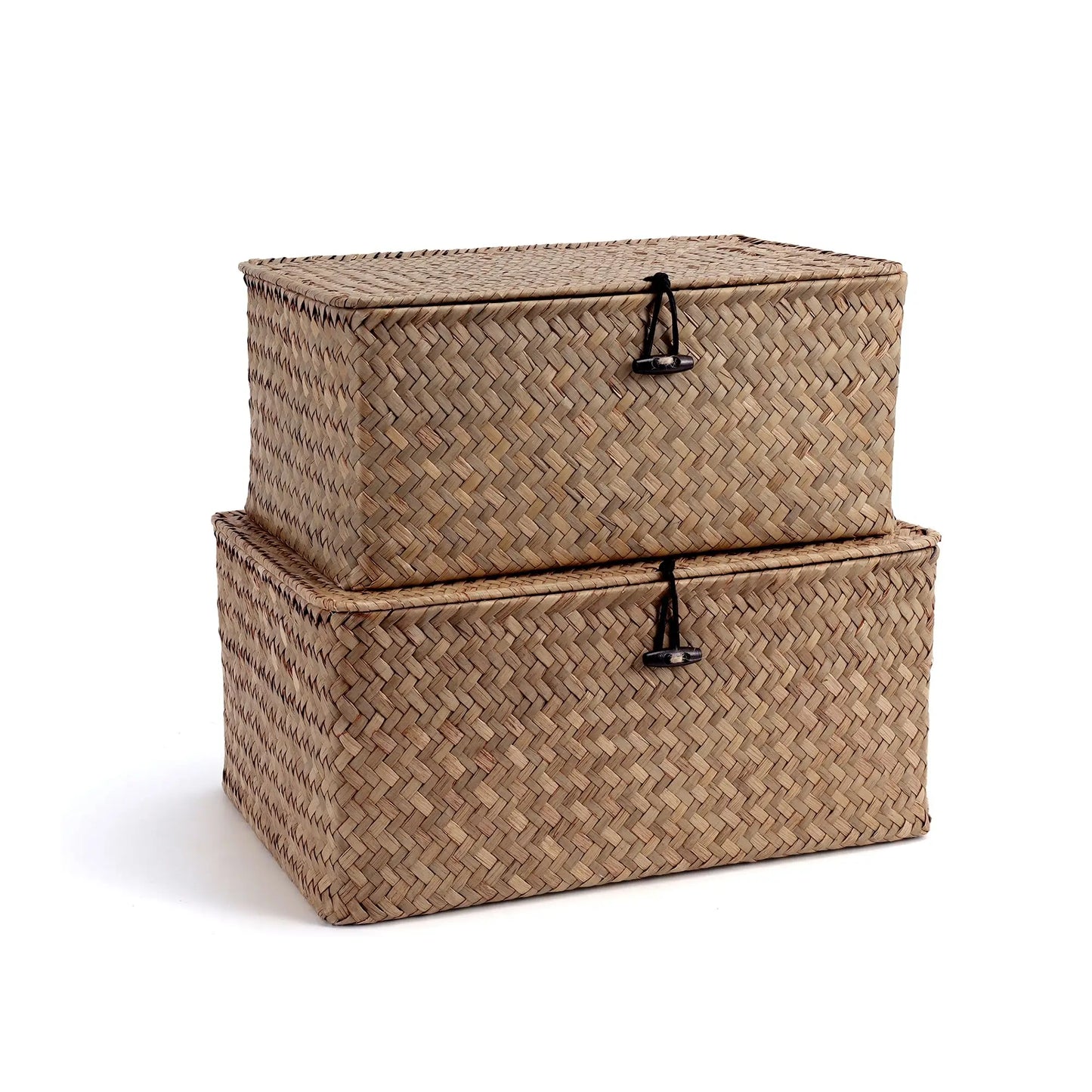 Natural Seagrass Bin with Lid Set of 3