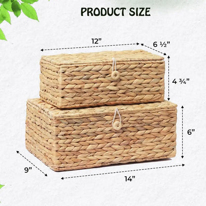 2 Rectangular Wicker Storage Bins with Lid