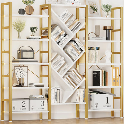 Triple 5 Tier Bookshelf Large Wooden Bookcase