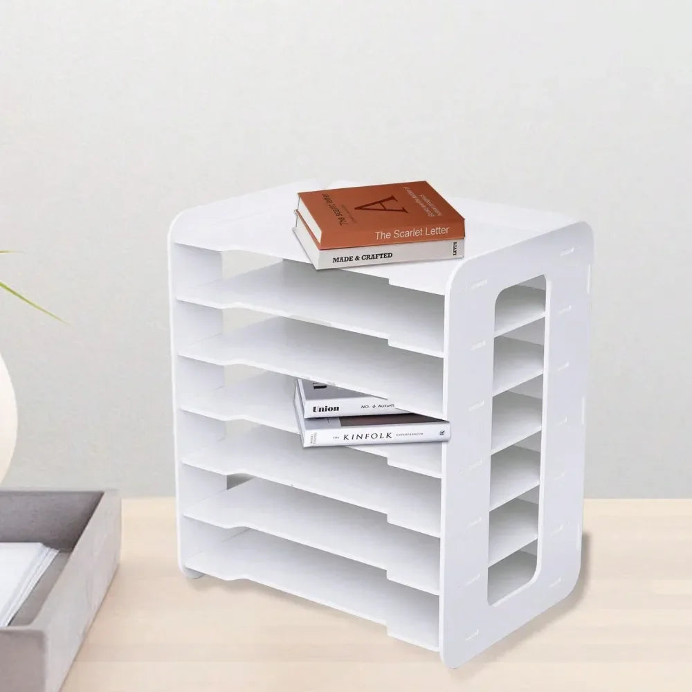 7 Tier White Wooden Desktop Storage Rack