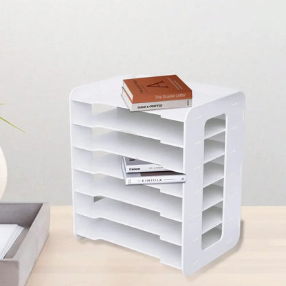 7 Tier White Wooden Desktop Storage Rack