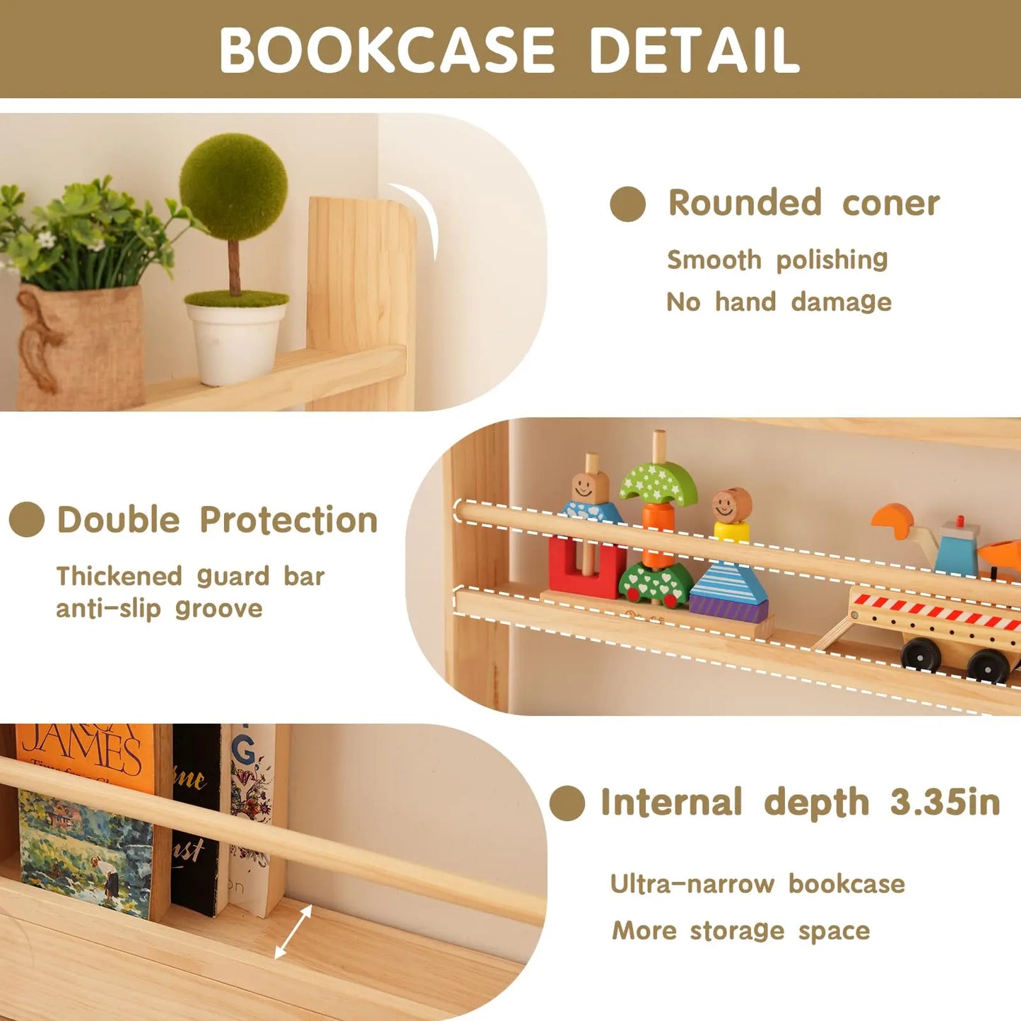 6 Tier Solid Wood Bookshelf