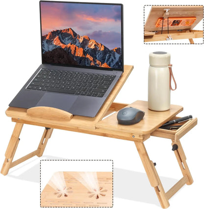 Adjustable Bamboo Laptop Desk  Foldable Tray