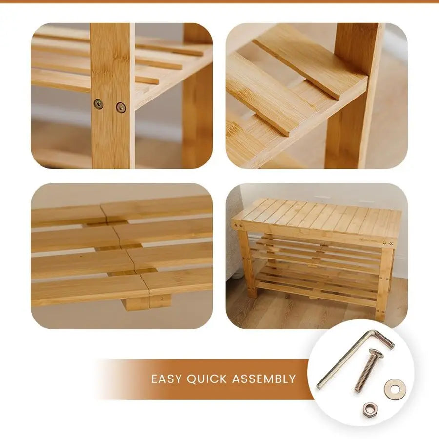 Bamboo Shoe Rack Storage Bench