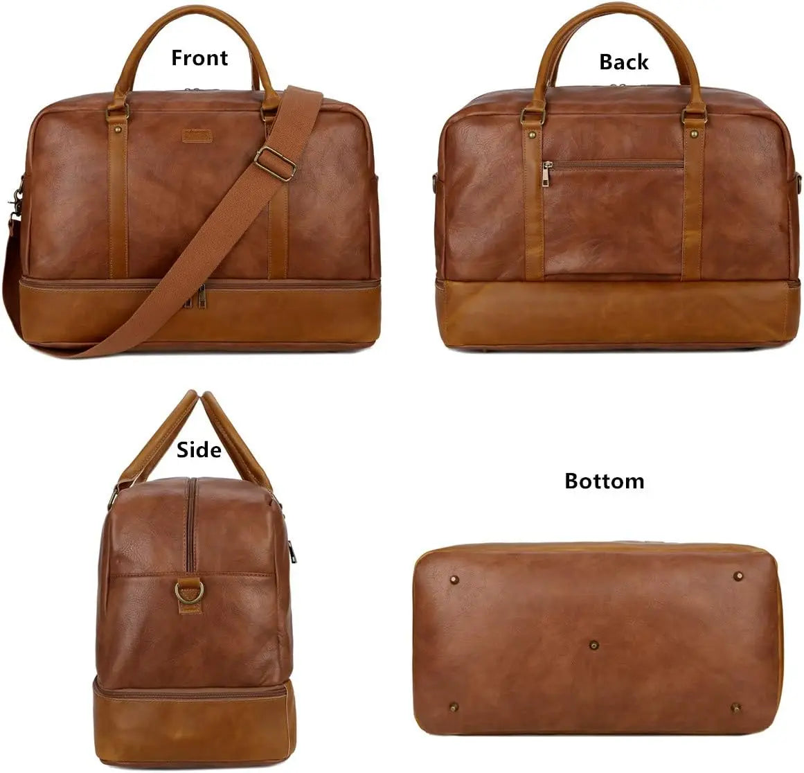 Large Vegan Leather Travel Duffel Weekender Bag
