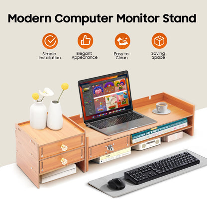 Wooden Computer Monitor Stand with Lockable Drawer
