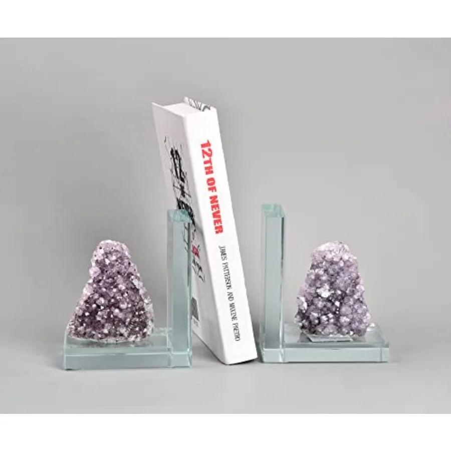 Heavy-Duty Amethyst L-Shaped Glass Bookends