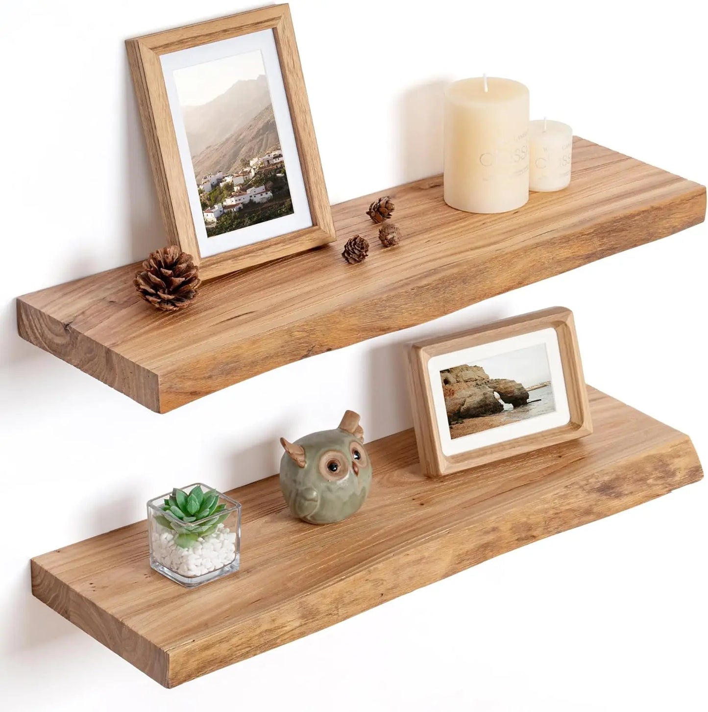 Rustic Solid Elm Wood Floating Shelves