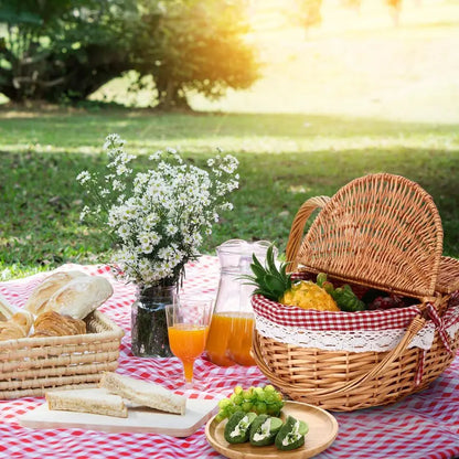 Picnic Basket with Blankets and Bamboo Plates