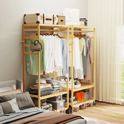 Heavy Duty Wooden Clothes Rail Rack Wardrobe