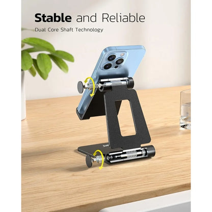 Nulaxy Dual Folding Cell Phone Stand, Fully Adjustable Foldable Desktop Phone Holder Cradle Dock Compatible with Phone 16 15 14