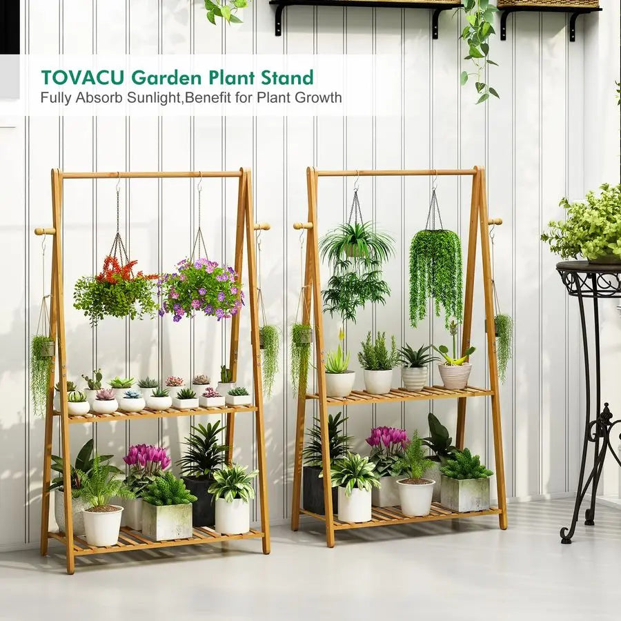 Bamboo Plant Shelves Holder Rack for Patio