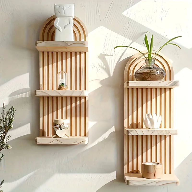 Bohemian Style Wooden Oval Wall Shelf