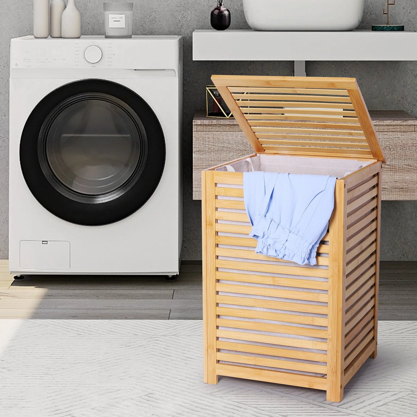 Bamboo Laundry Hamper with Removable Liner Bag