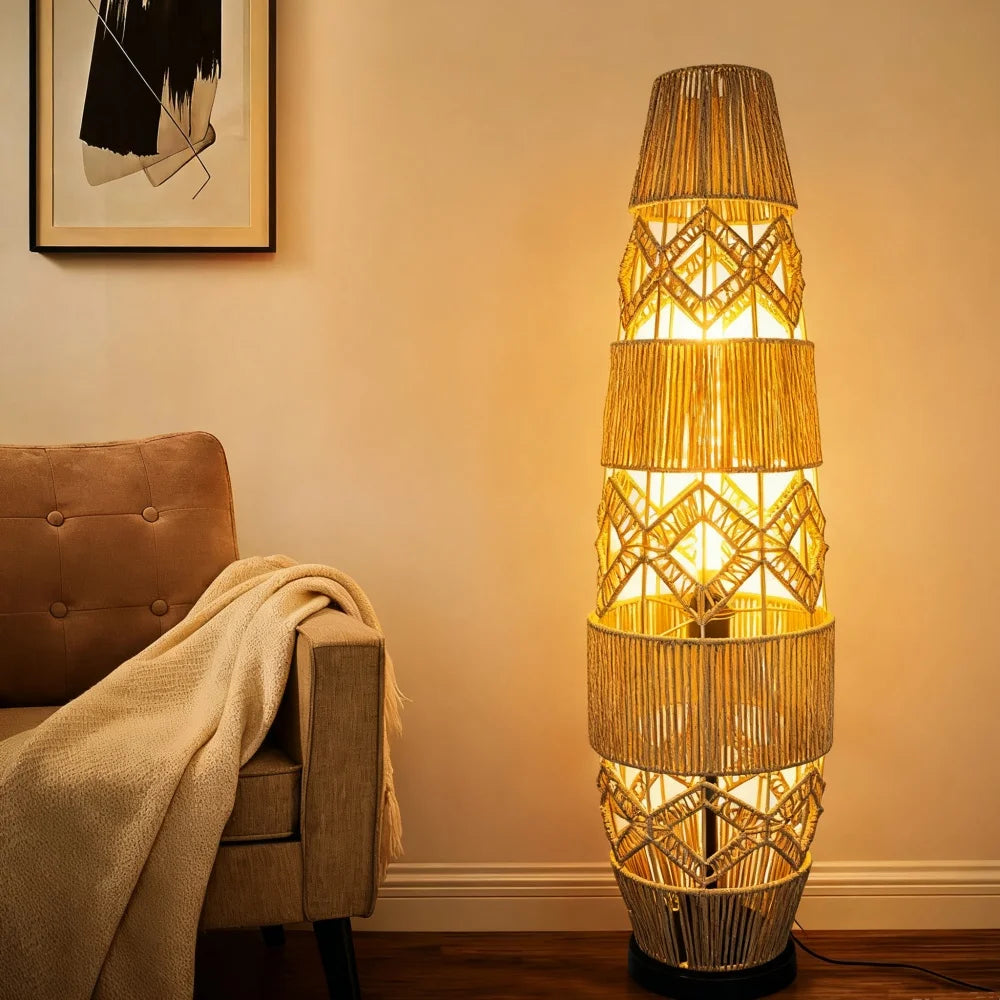 Tall Vintage Wicker Floor Lamp