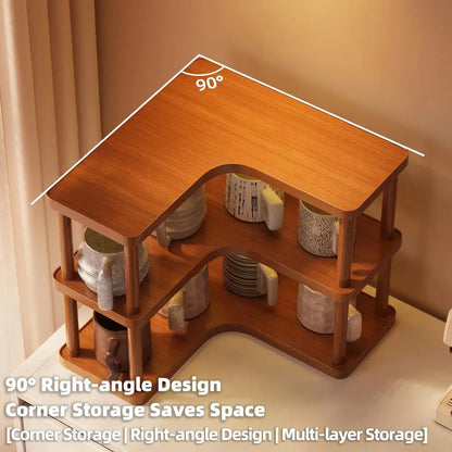 2 Tier Wooden Counter Storage Rack Corner