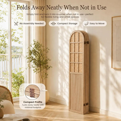 4 Panel  Bamboo Wood Room Divider Privacy Screen