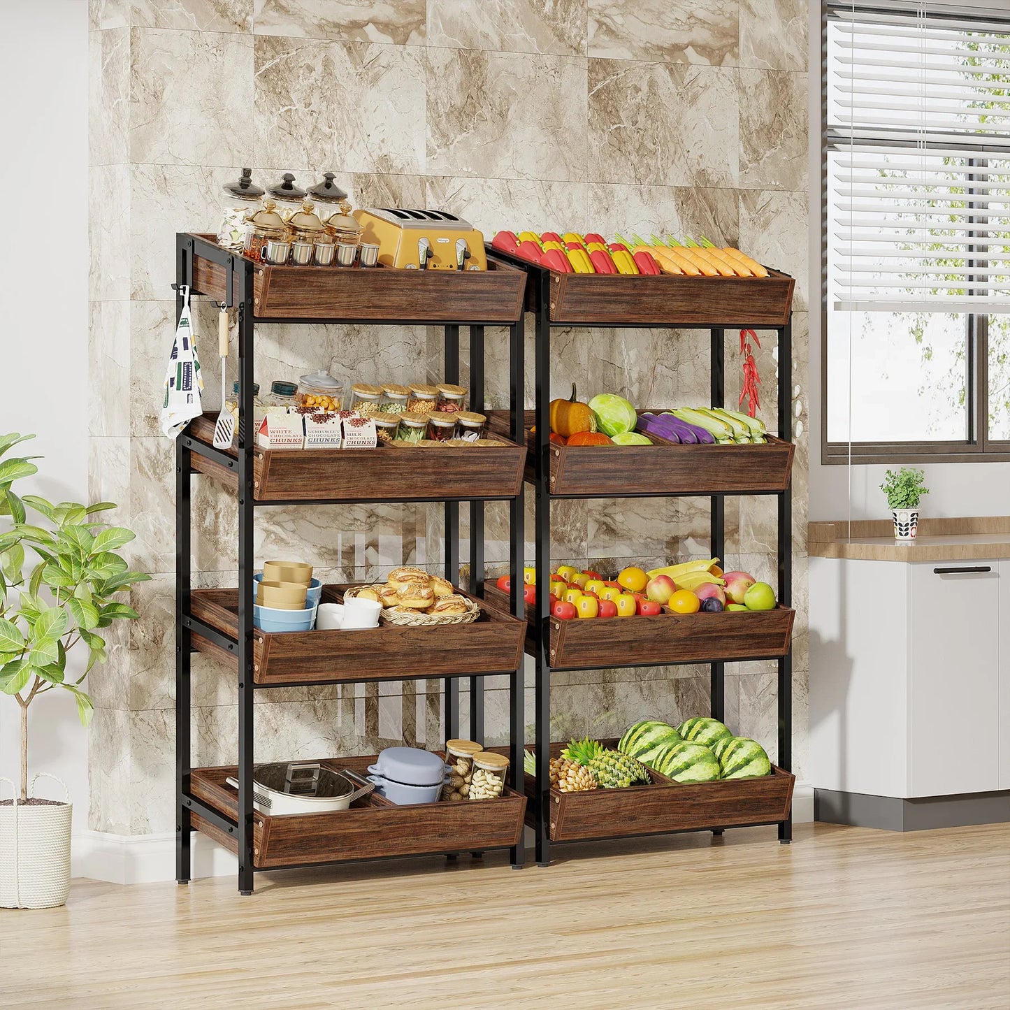 Fruit and Vegetable Wood Utility Storage Shelves