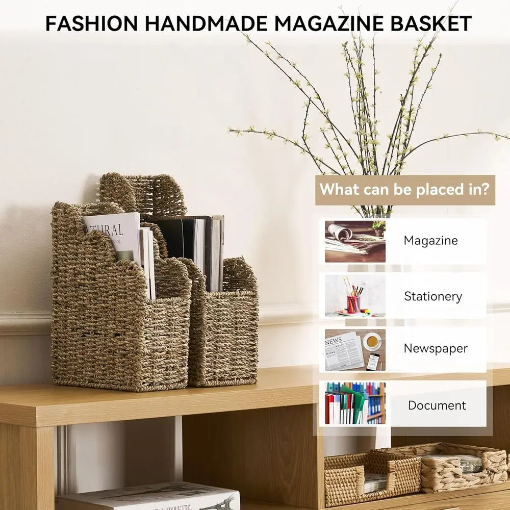 Natural Handwoven Seagrass Scalloped Magazine Holder