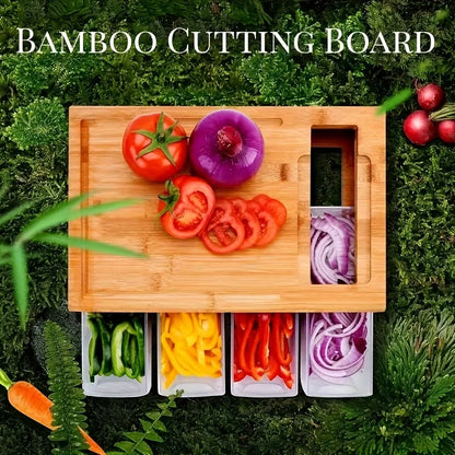 Bamboo Cutting Board with Food Container Storage