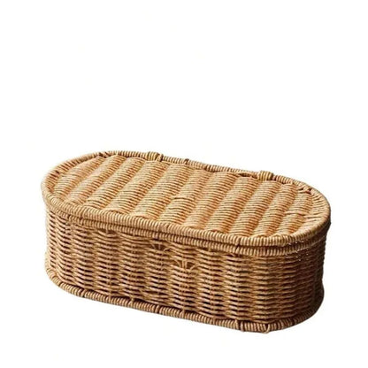 Boho Imitation Rattan Storage Box with Lid