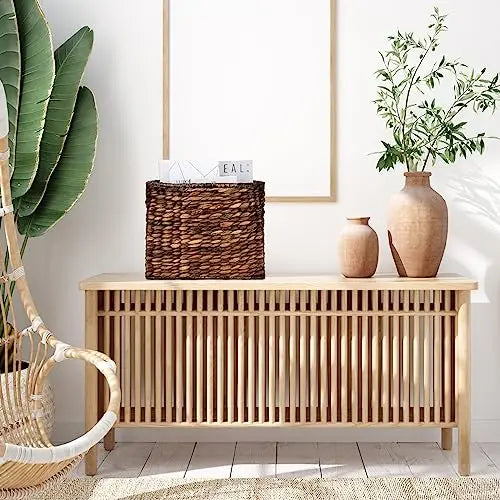 Tall Narrow Handwoven Seagrass Basket For Magazines