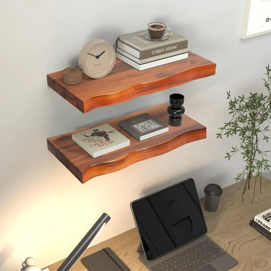 Set of 2 Acacia Wood Floating Shelves