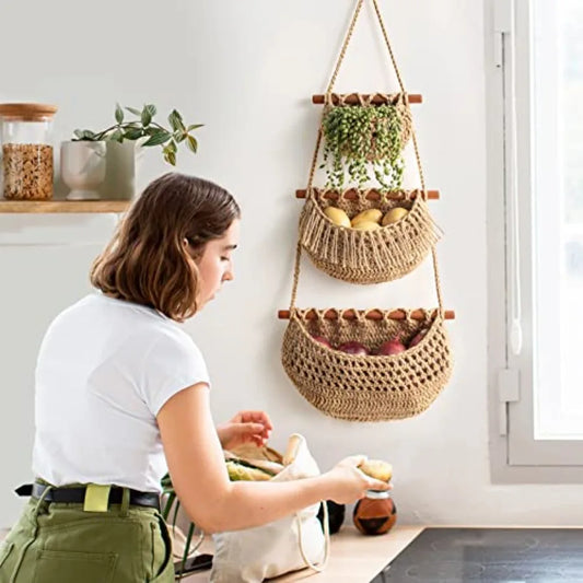 Hanging Fruit Basket 3 Tier Over the Door Organizer
