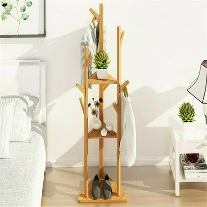 Wooden Coat and Hat Hanger Stand Floor Standing